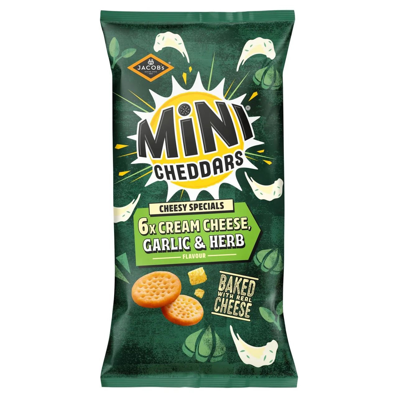 Jacobs Mini Cheddars Cream Cheese, Garlic & Herd Flavour [6 Pack]