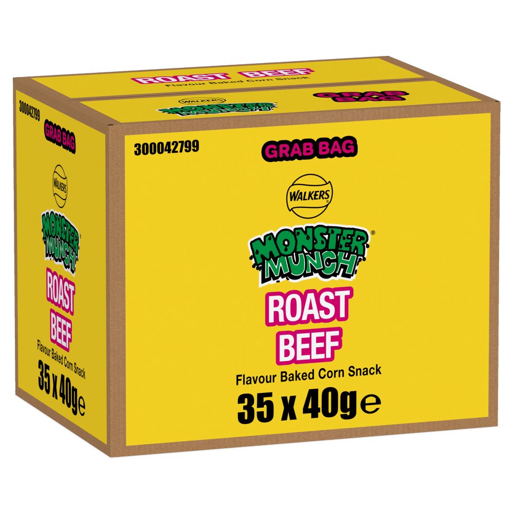 [FULL BOX] Walkers Monster Munch Roast Beef Grab Bags [35x40g]