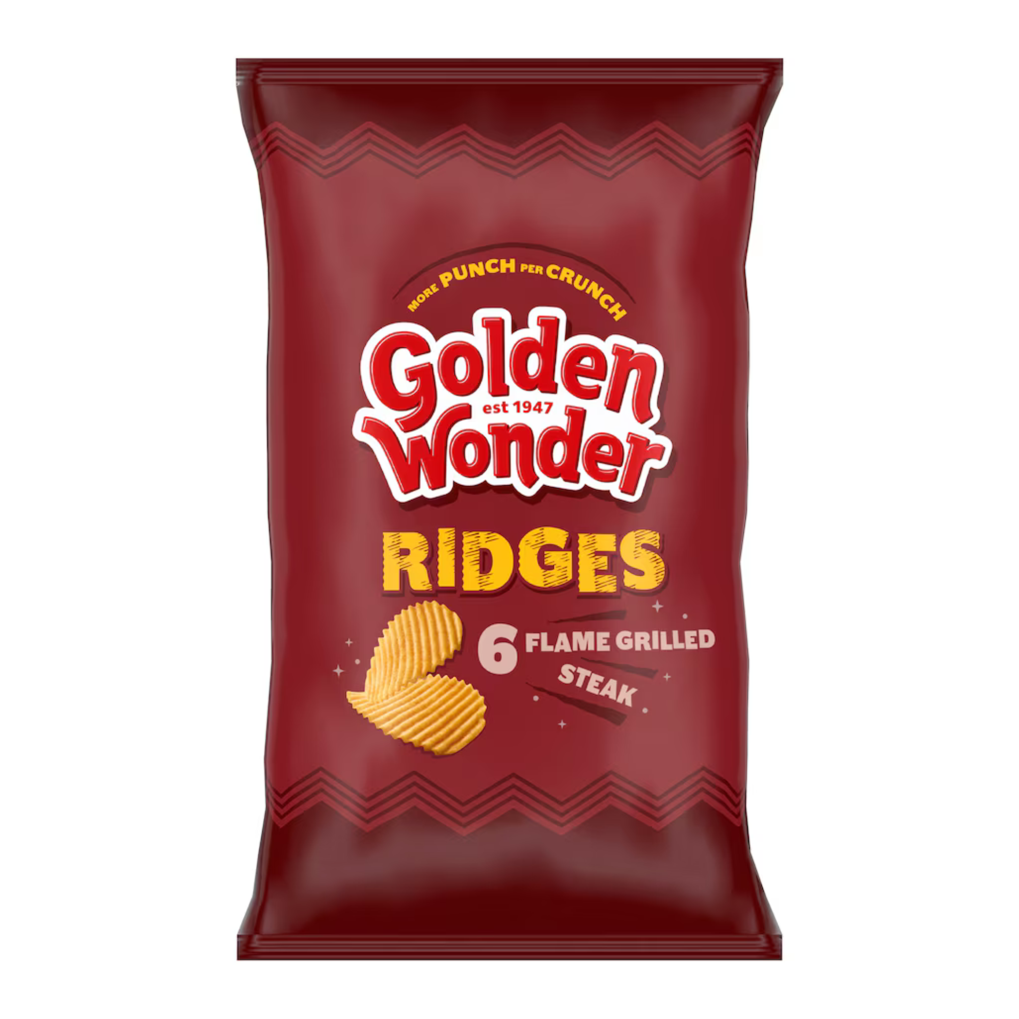 Golden Wonder Ridges Flame Grilled Steak Flavour [2x6 Pack]