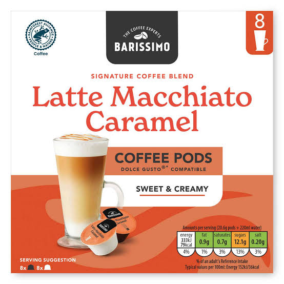 Barissimo Latte Macchiato Caramel Coffee Pods [Box of 8]